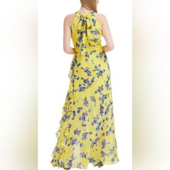 Eliza J Sleeveless Chiffon Floral Maxi Gown NWT Size 2 Yellow And Blue - Picture 2 of 5